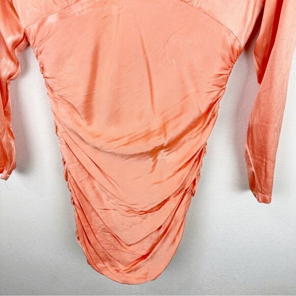 Bardot Orange Karissa Scruch Long Sleeve V-Neck Dress Mini Size Medium 6 - Picture 8 of 8